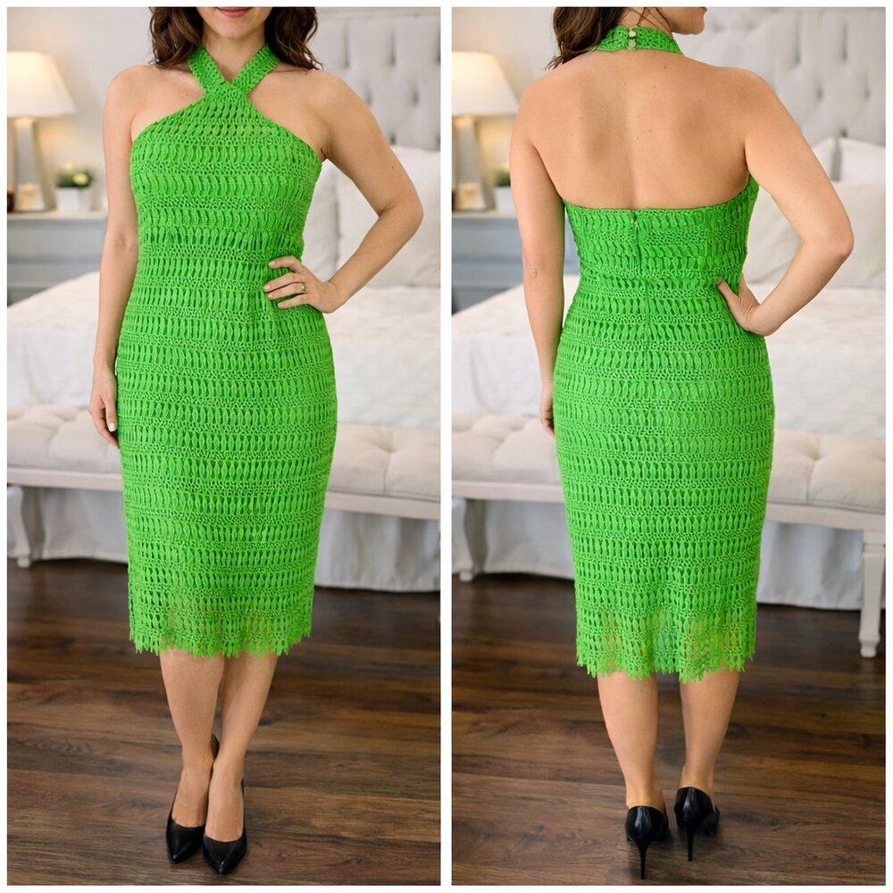 Shoshanna Strapless Green Crochet Embroidered Midi Dress $249